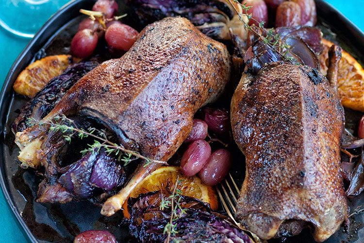 Mallard with Radicchio and Roasted Grapes