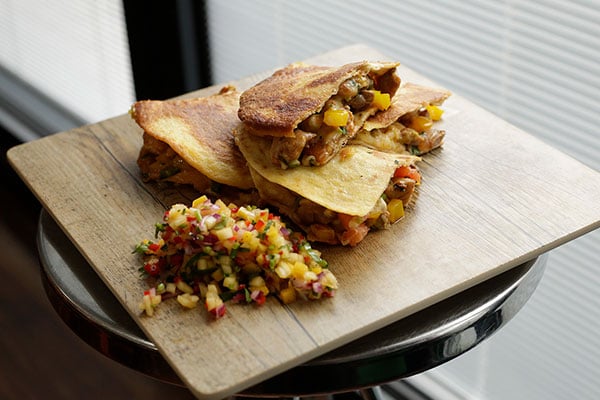 Spicy partridge quesadilla with mango salsa