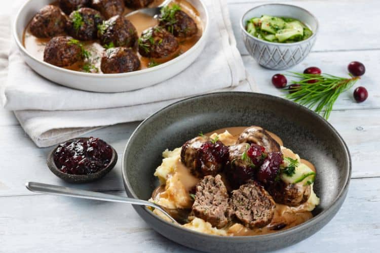 Swedish venison meatballs with pickled cucumber