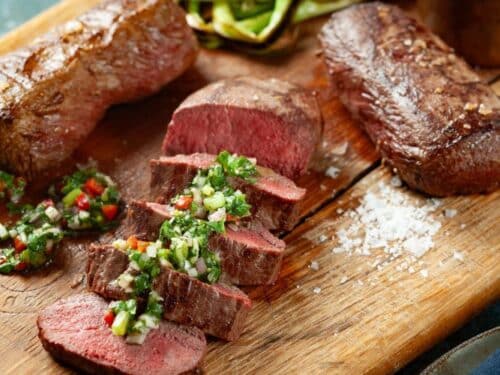 Roasted venison loin with chimichurri