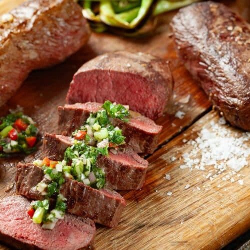 Roasted venison loin with chimichurri