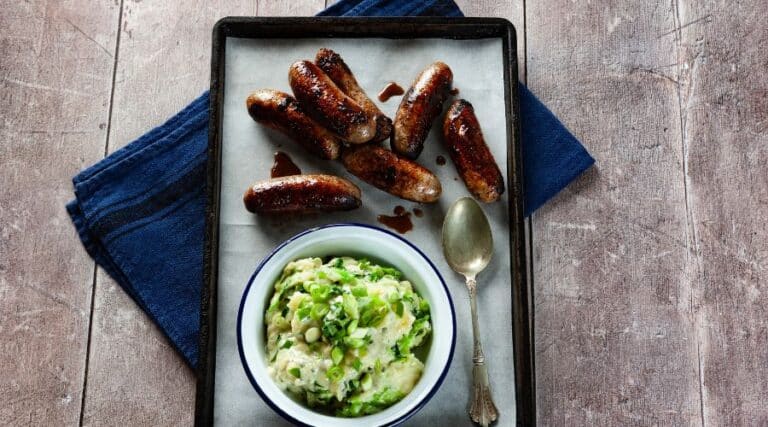 Venison sausages and colcannon mash