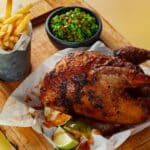 Cheeky piri piri pheasant with macho peas
