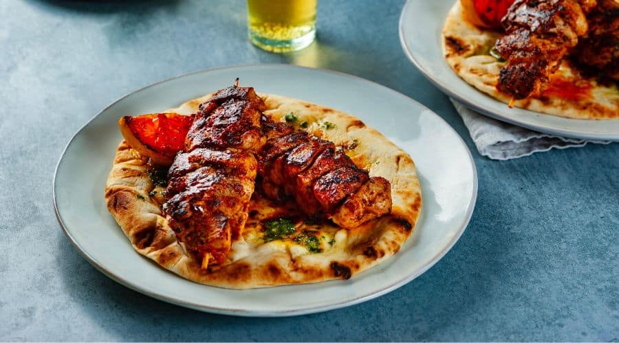 Pheasant and partridge harissa kebabs
