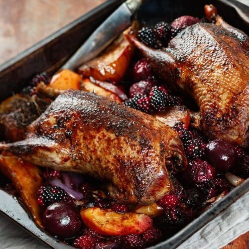 Wild mallard with roasted autumn fruits