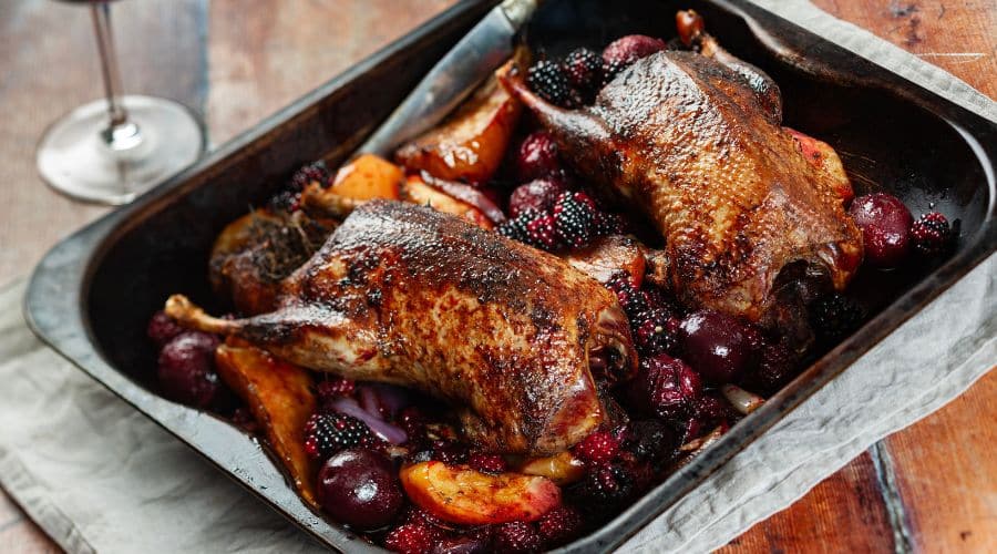 Wild mallard with roasted autumn fruits